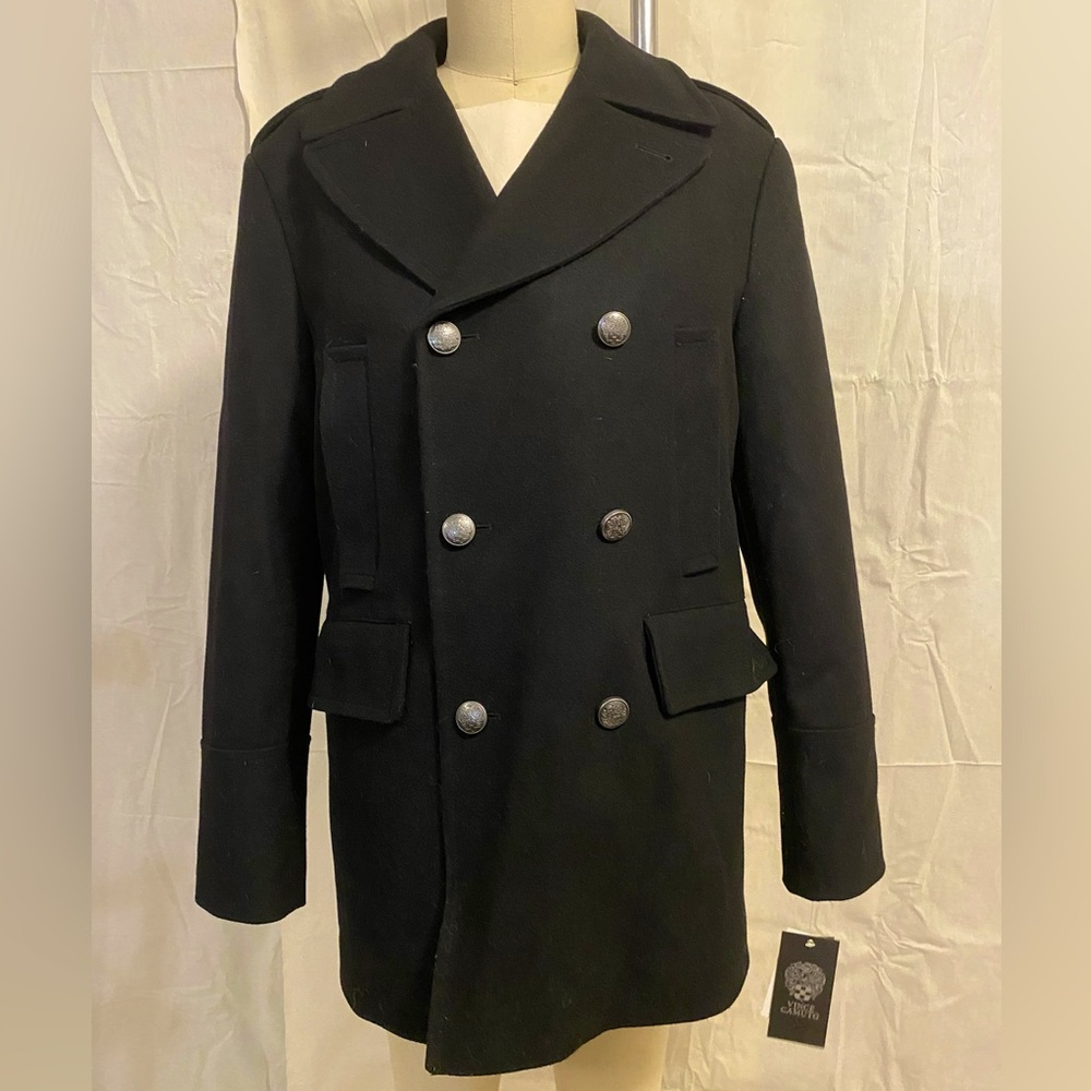 Vince Camuto Black Wool Blend Pea Coat NEW WITH TAGS Sz M